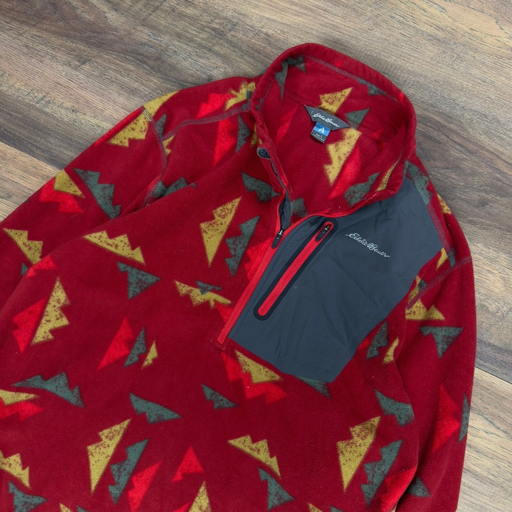 Eddie Bauer First Ascent Mens Red Abstract Mountain Fleece Quarter Zip Large
